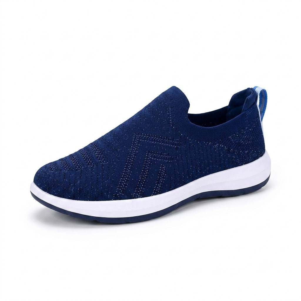 Men's navy blue slip-on walking shoes with lightweight breathable design
