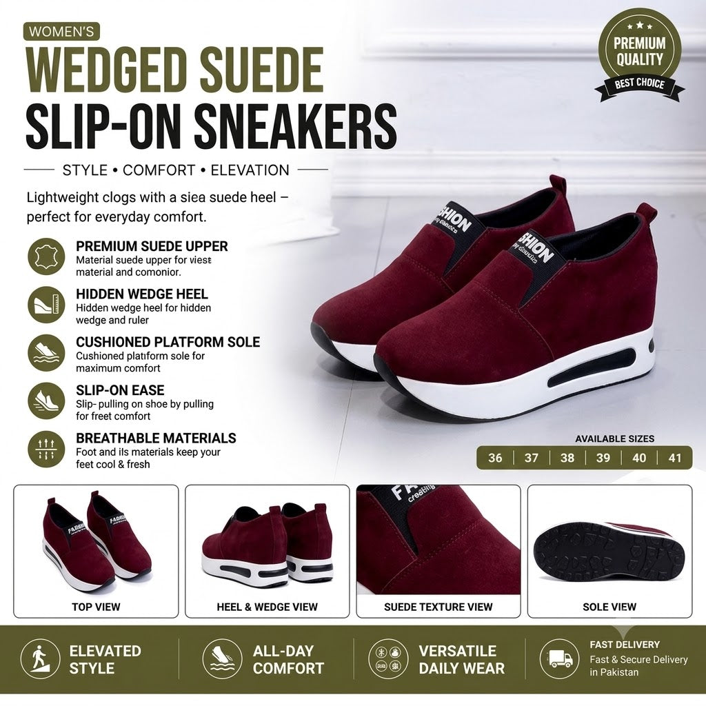 Women's burgundy platform slip-on shoes side view
