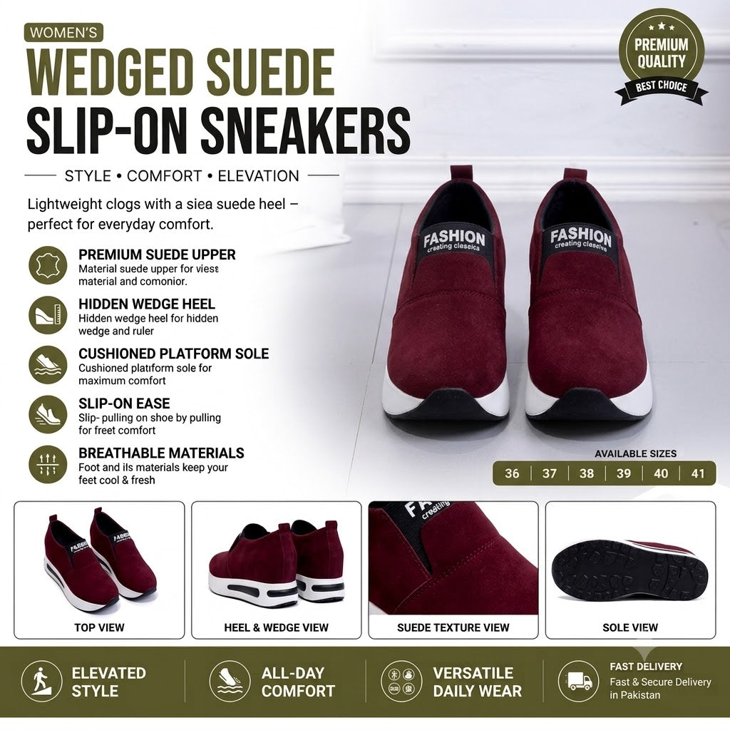 Women's burgundy platform slip-on shoes detailed view