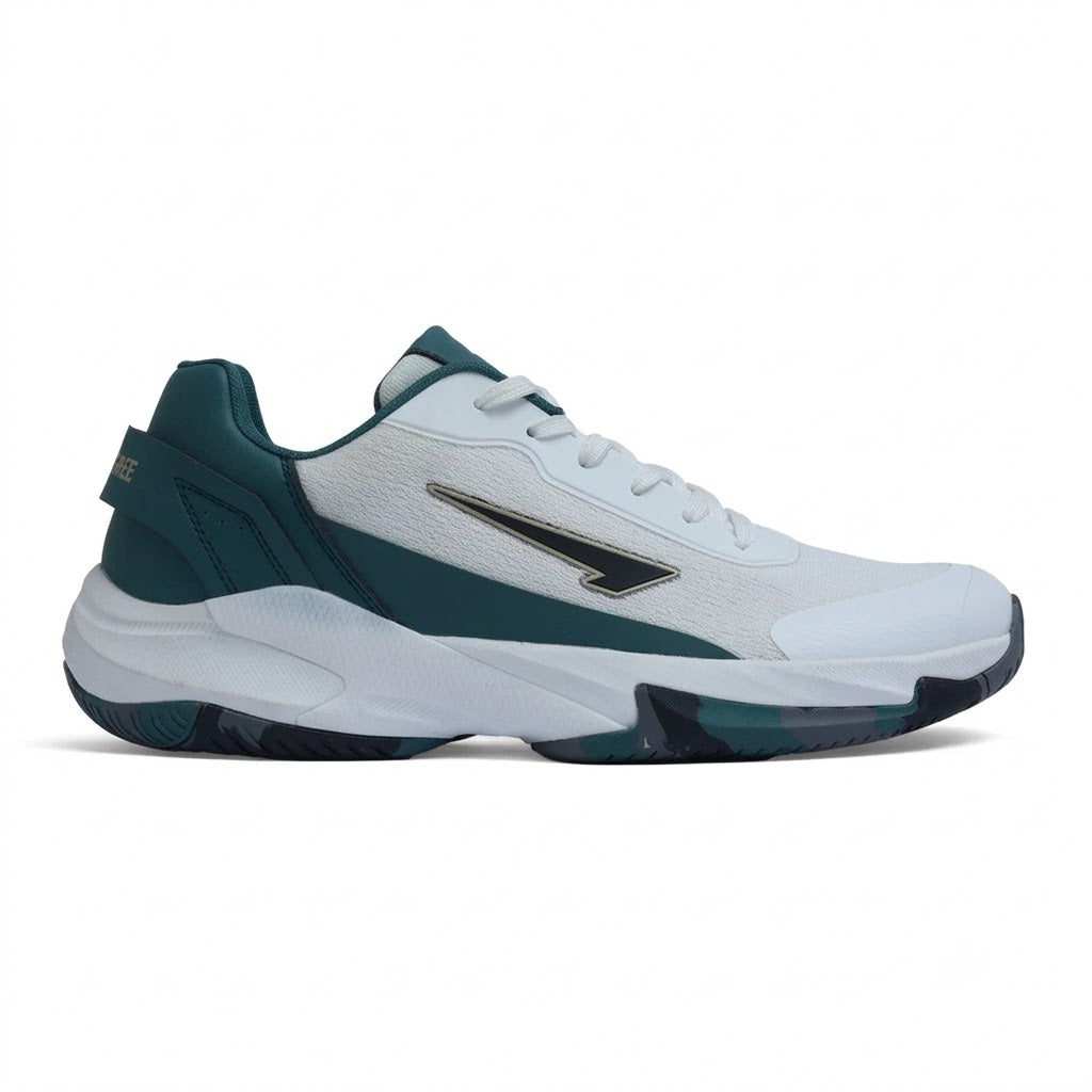 Men's premium black and white sports running shoes on white background