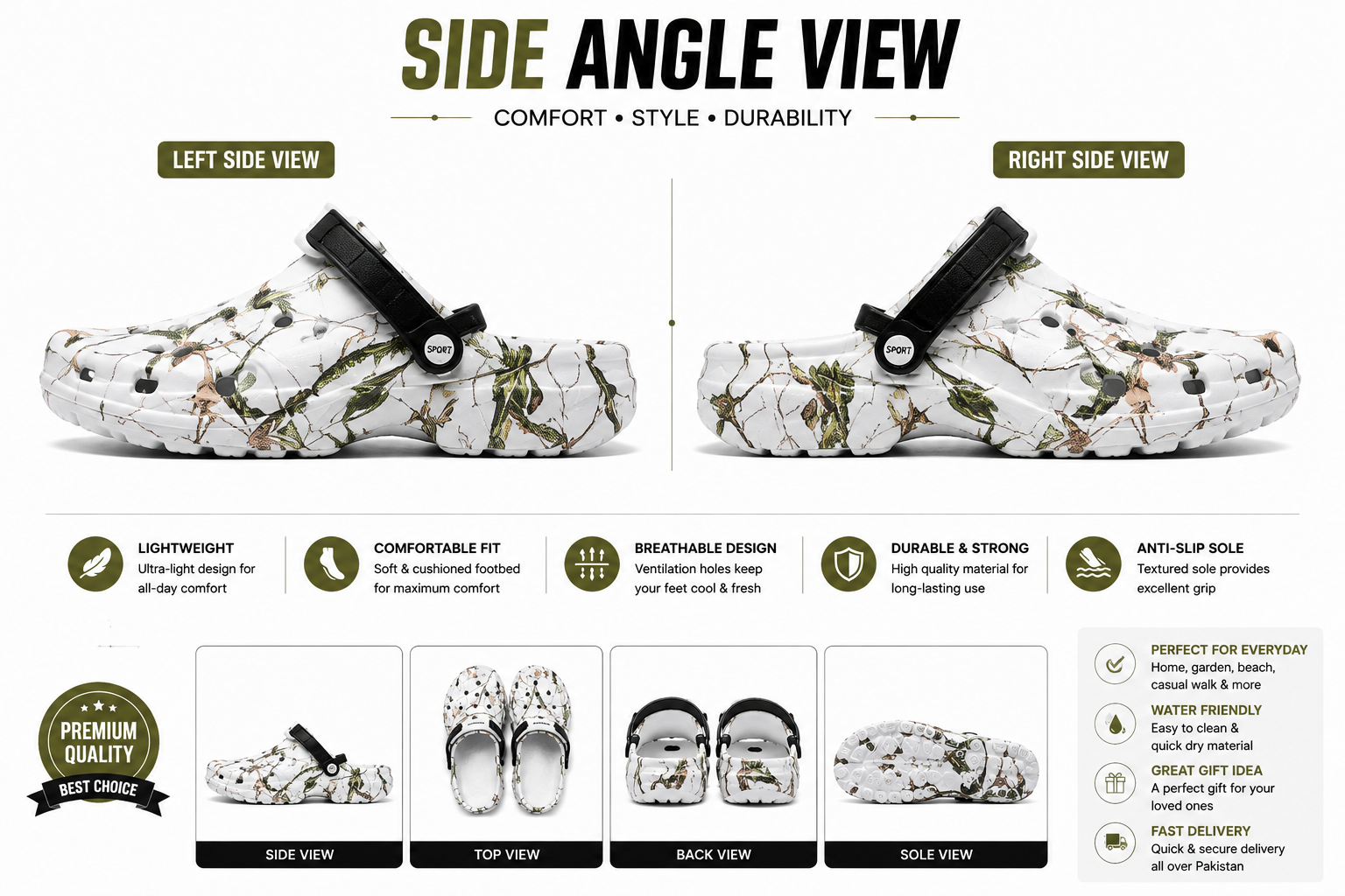 Comfortable camouflage garden clogs with breathable ventilation holes