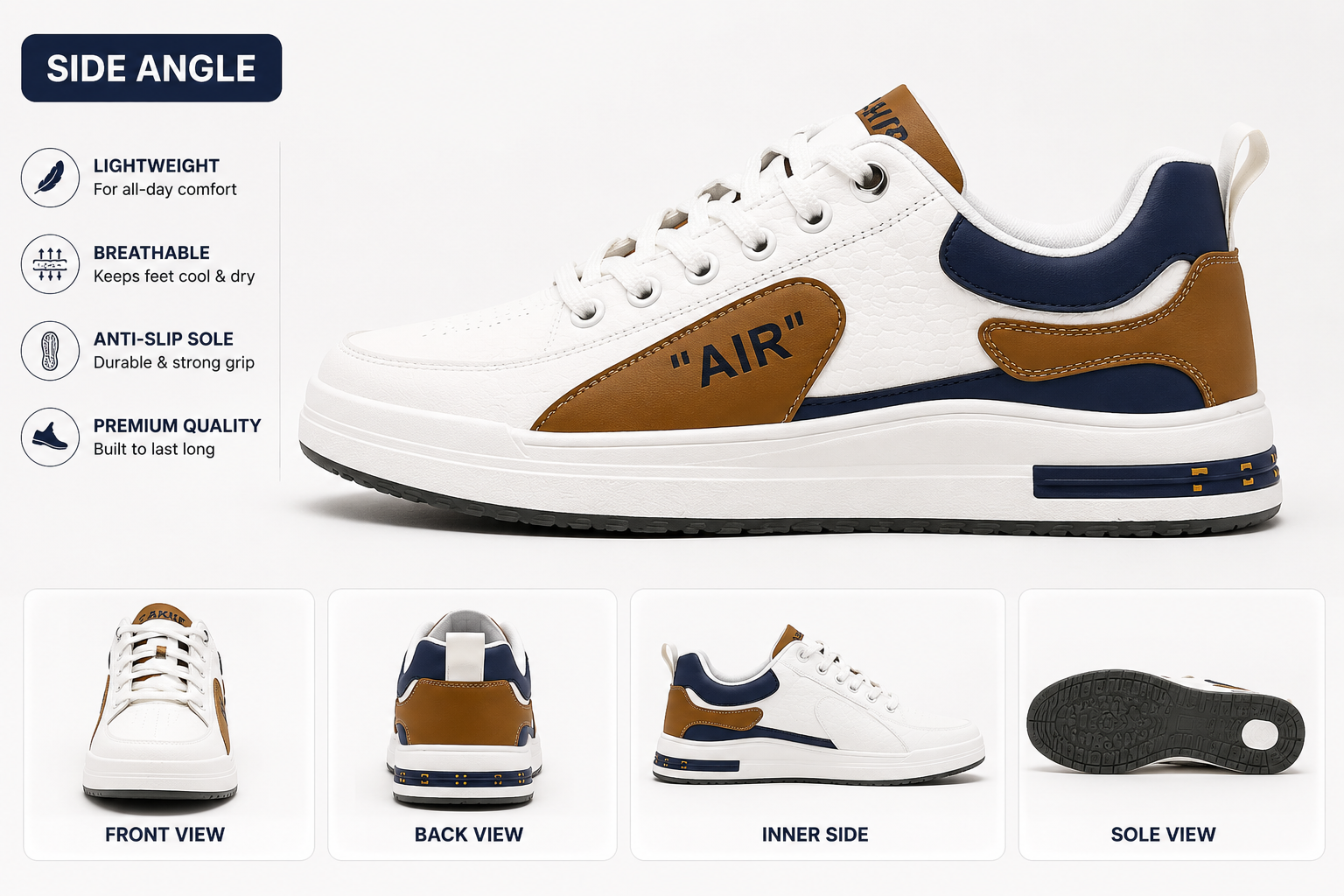 Lightweight men's casual sneakers with cushioned insole and premium finish