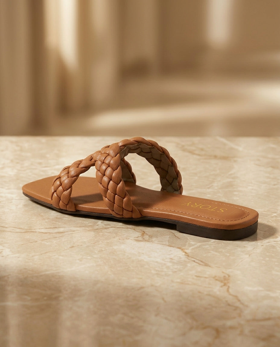 womens-open-toe-woven-flat-sandal-tan colour