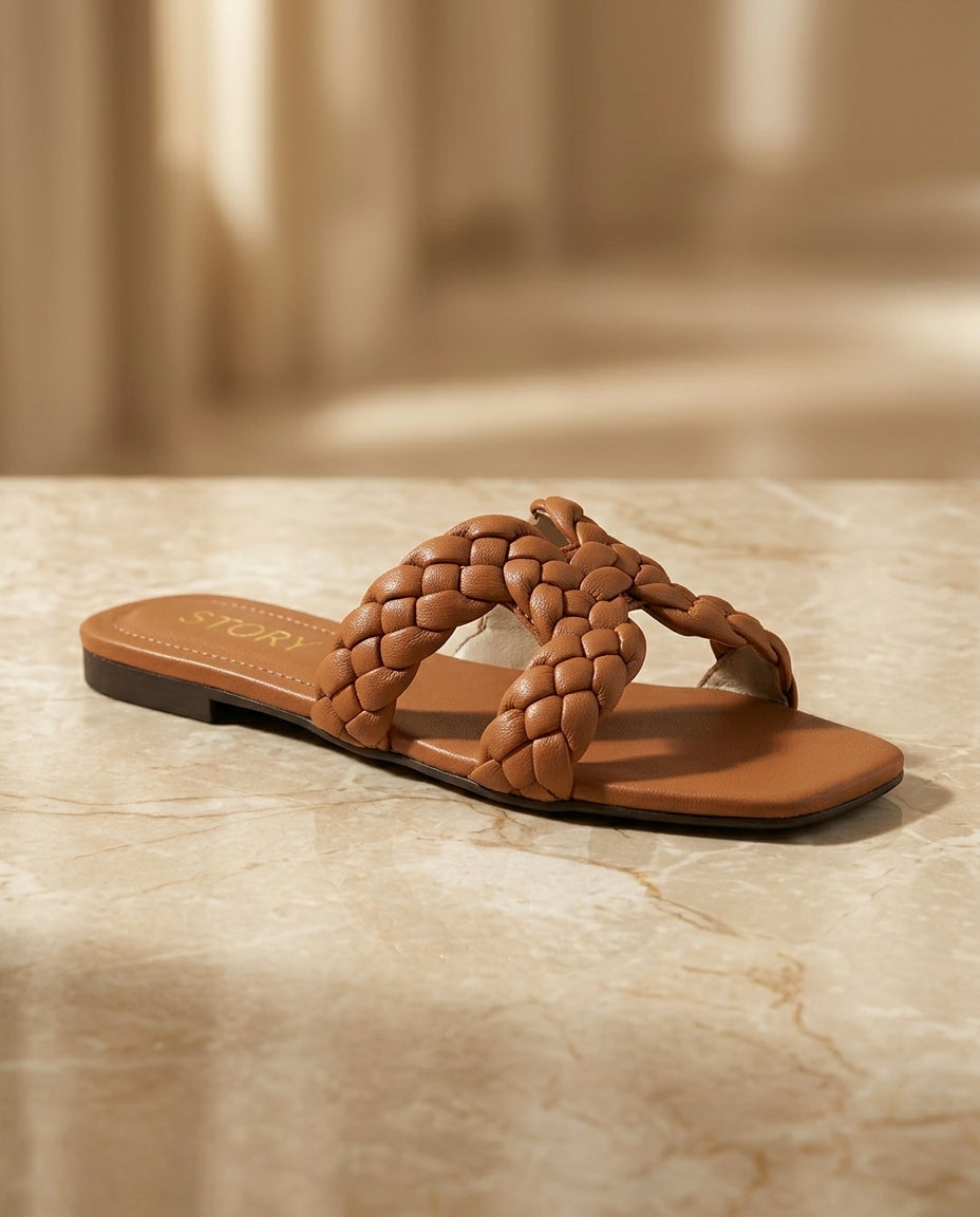 womens-open-toe-woven-flat-sandal-tan sandal colour