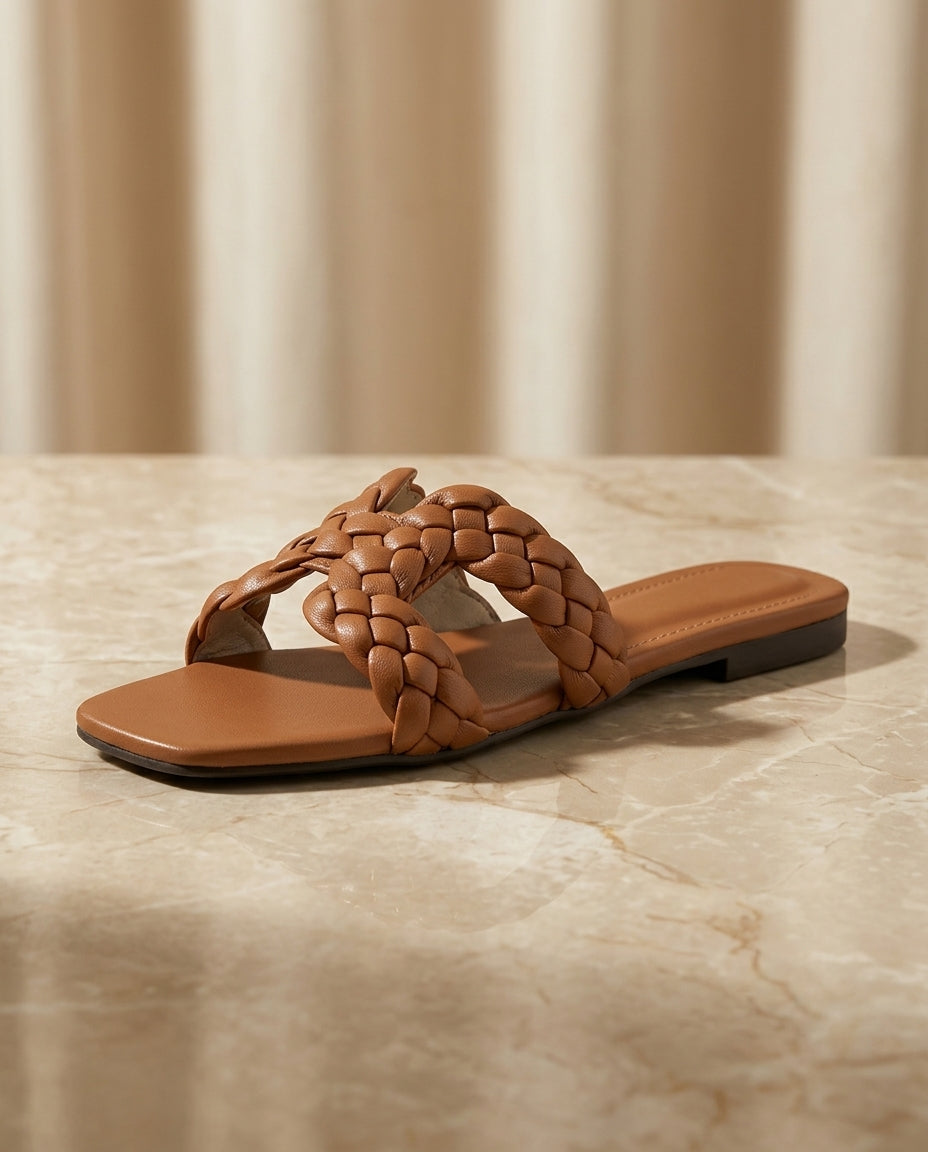 womens-open-toe-woven-flat-sandal-tan-angle-sandal