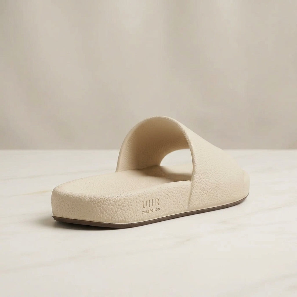 Women's cream comfort slides back view