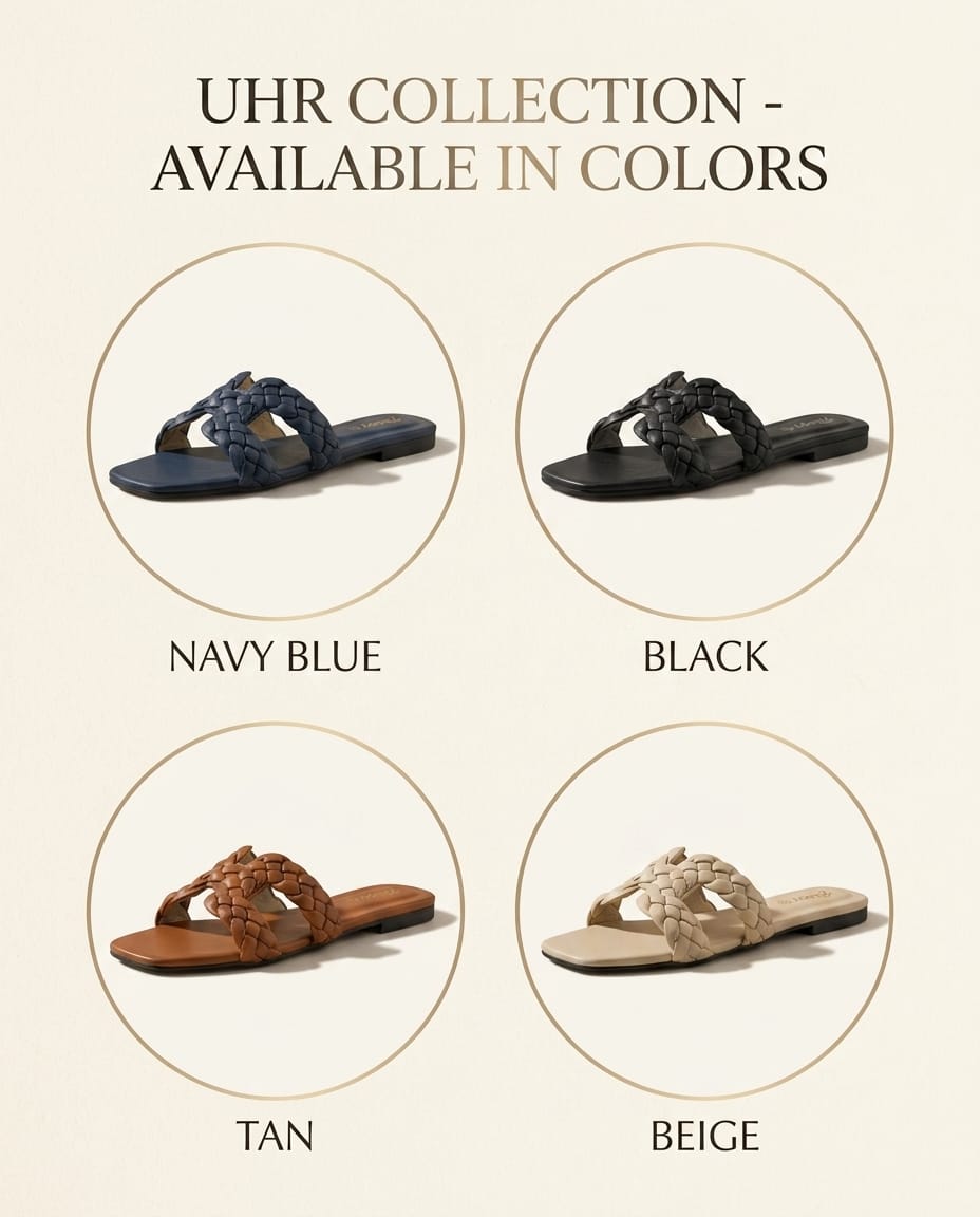 UHR Women's Luxury Braided Flat Chappal – Soft Insole Comfort Sandals (Navy, Black, Tan, Beige)