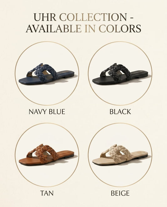 UHR Women's Luxury Braided Flat Chappal – Soft Insole Comfort Sandals (Navy, Black, Tan, Beige)