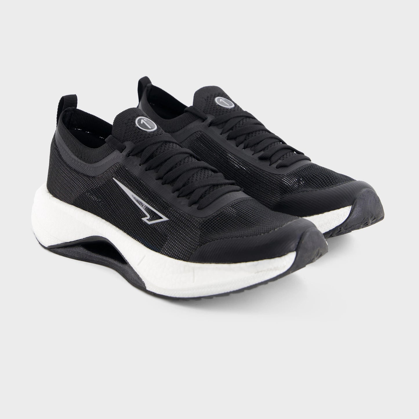Men's black running sneakers with cushioned sole and non-slip sports outsole