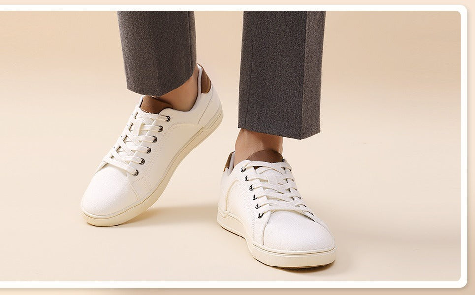 Lightweight men's white everyday sneakers with soft cushioned insole
